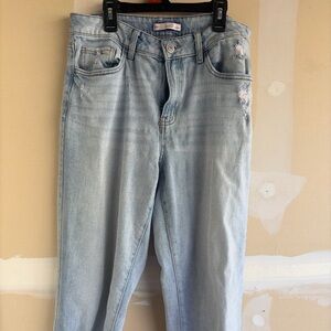 SO High Rise Straight Leg Jeans Light Wash Distressed Size 30